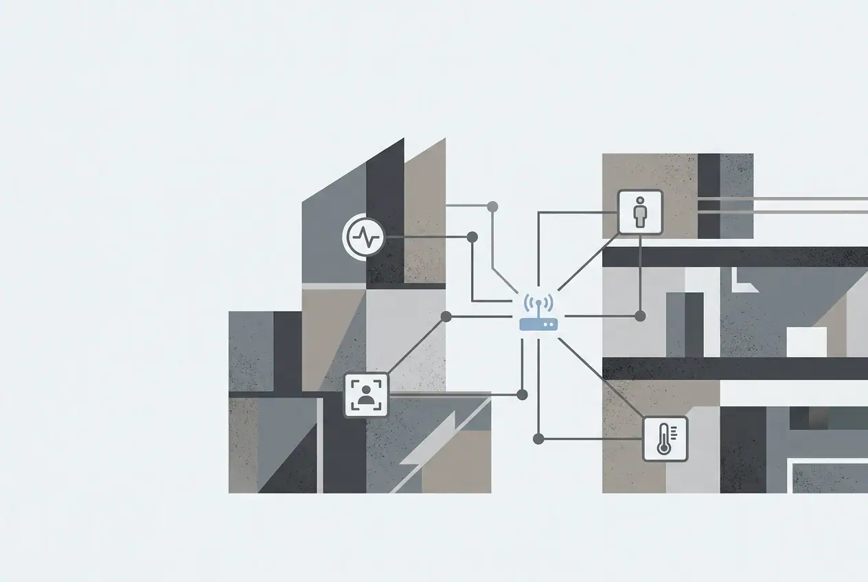 Professional header image for list-based article: IoT-Monitoring für Gebäude: Welche Sensoren wirklich zähl...
