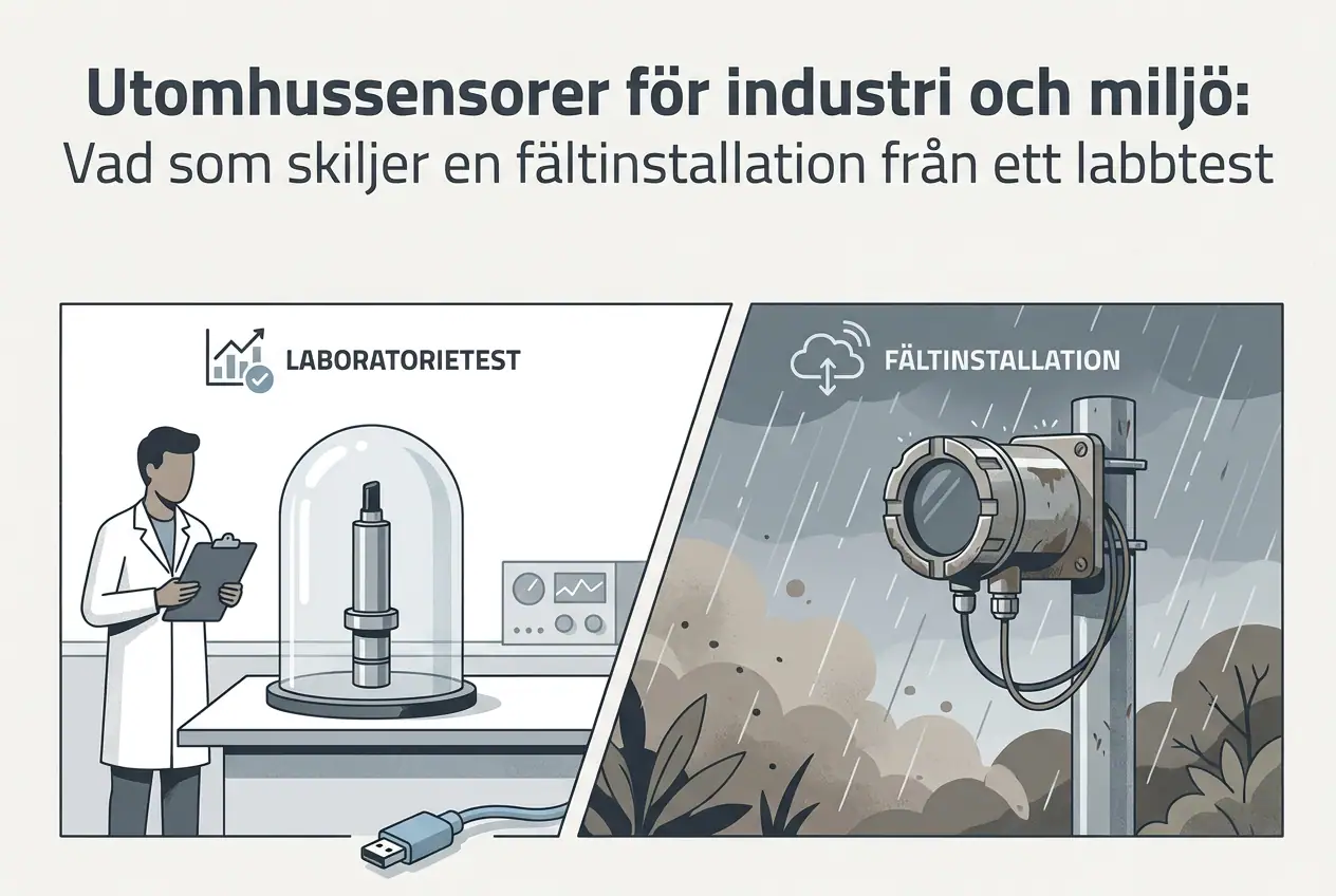 Professional header image for educational tutorial: Utomhussensorer för industri och miljö: Vad som skiljer e...