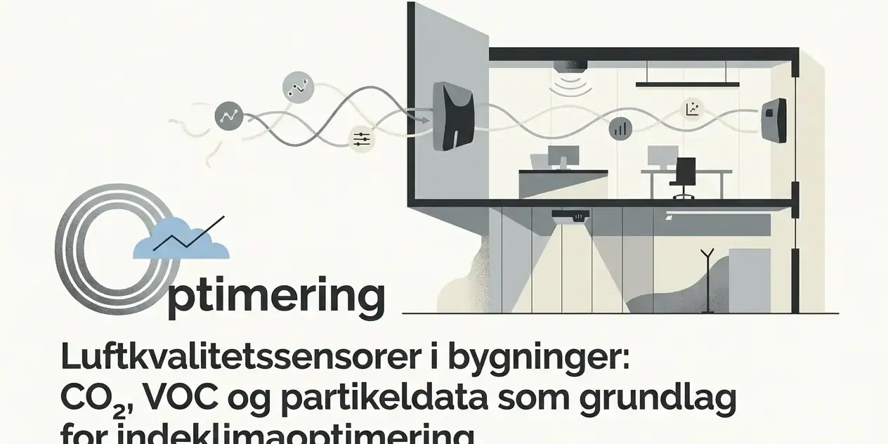 Professional header image for industry analysis: Luftkvalitetssensorer i bygninger: CO₂, VOC og partikelda...