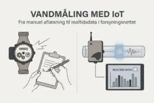 Professional header image for educational tutorial: Vandmåling med IoT: Fra manuel aflæsning til realtidsdata...