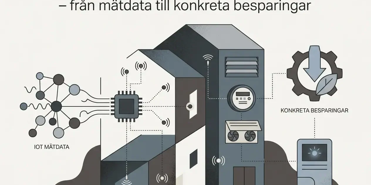 Professional header image for educational tutorial: Energieffektivisering i fastigheter med IoT – från mätdat...