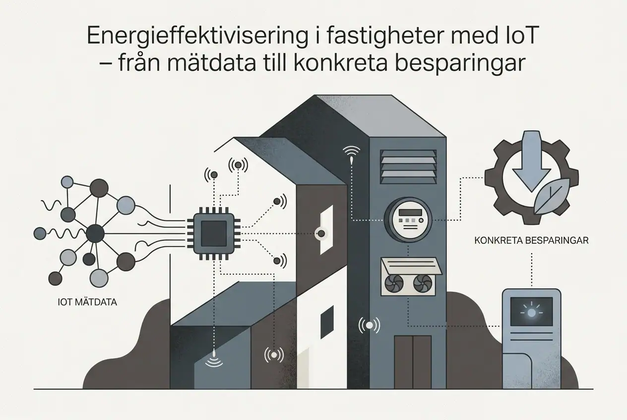 Professional header image for educational tutorial: Energieffektivisering i fastigheter med IoT – från mätdat...