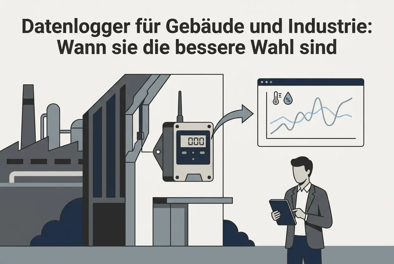 Professional header image for educational tutorial: Datenlogger für Gebäude und Industrie: Wann sie die besse...