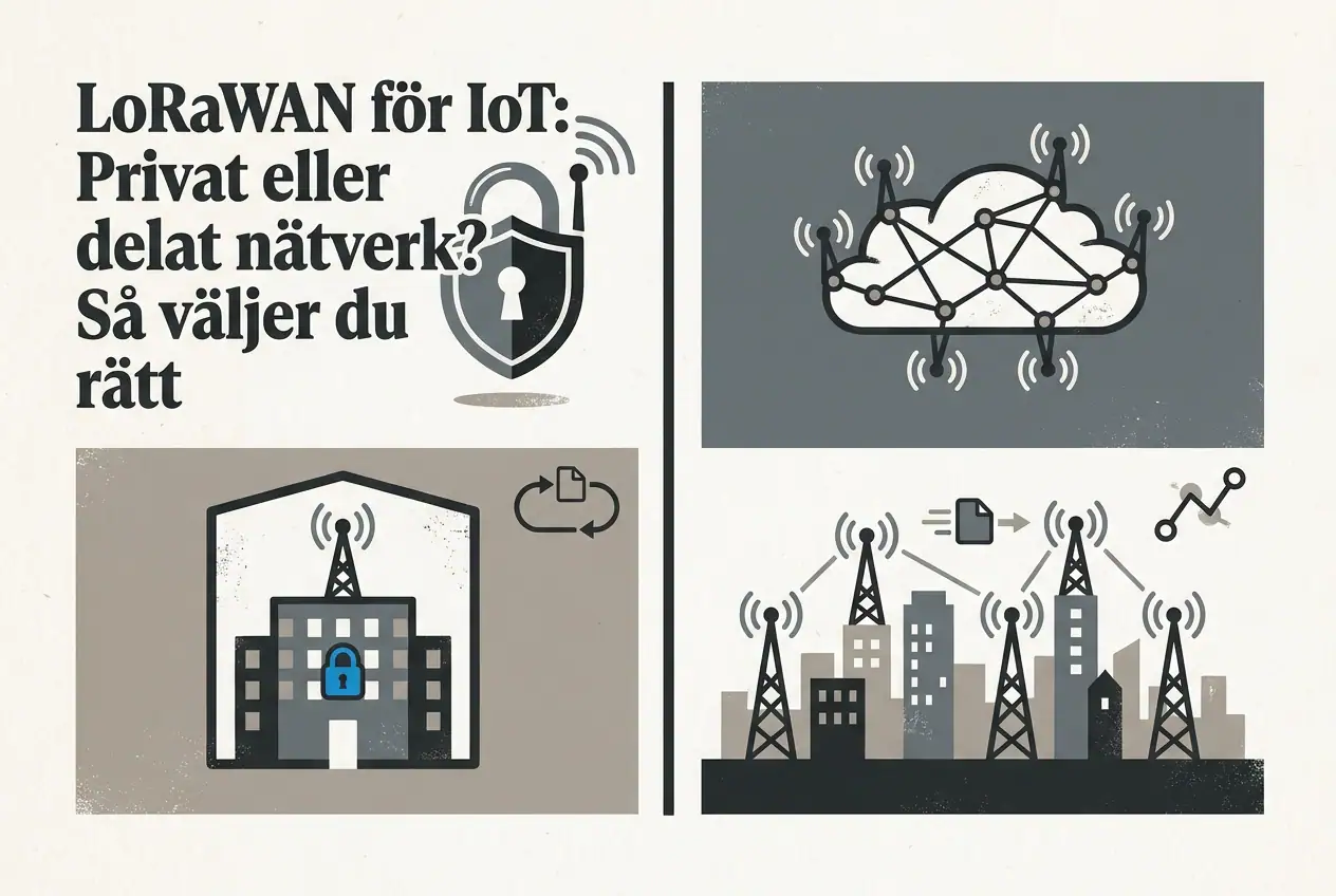 Professional header image for comparison analysis: LoRaWAN för IoT: Privat eller delat nätverk? Så väljer du...