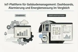 Professional header image for comparison analysis: IoT-Plattform für Gebäudemanagement: Dashboards, Alarmier...