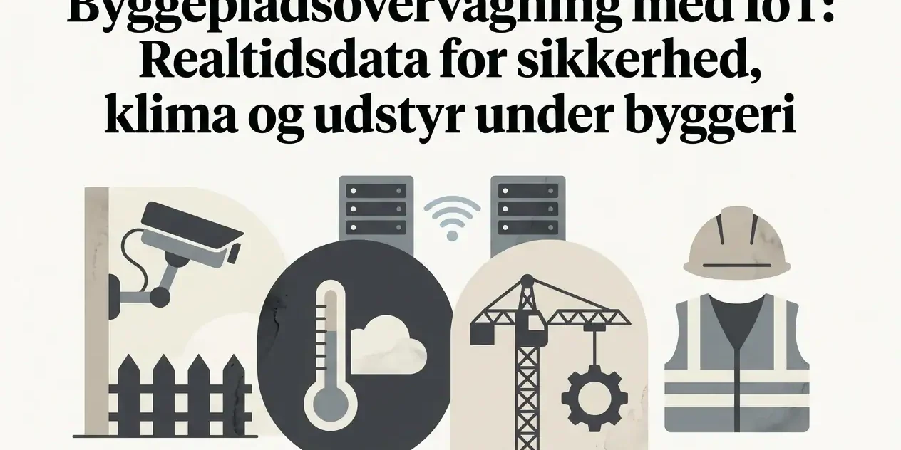 Professional header image for educational tutorial: Byggepladsovervågning med IoT: Realtidsdata for sikkerhed...